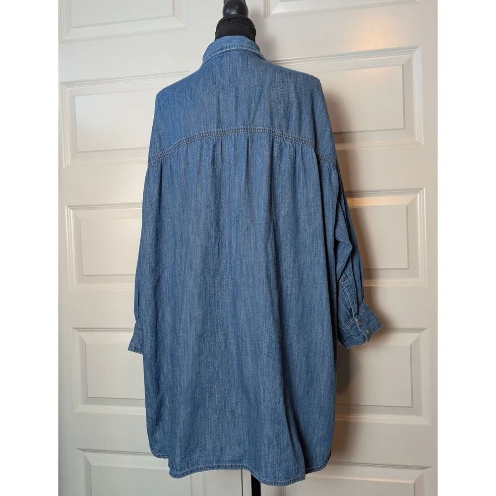 Zara Size S Oversized Blue Denim Shirt Dress Tunic Blouse Versatile Modern Boho - Picture 3 of 8